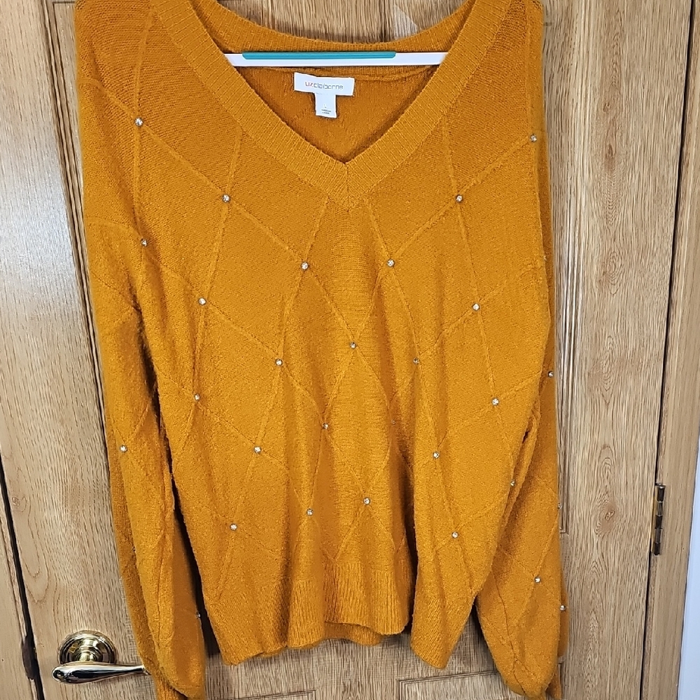Liz Claiborne Amber V-Neck Sweater with Stud Accents